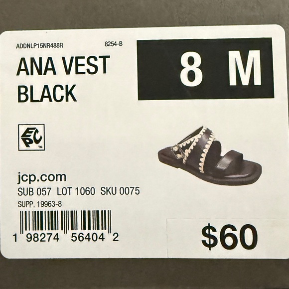 a.n.a Black and Cream Strappy Vest Flat Sandals‎ Size 8M - Picture 2 of 4